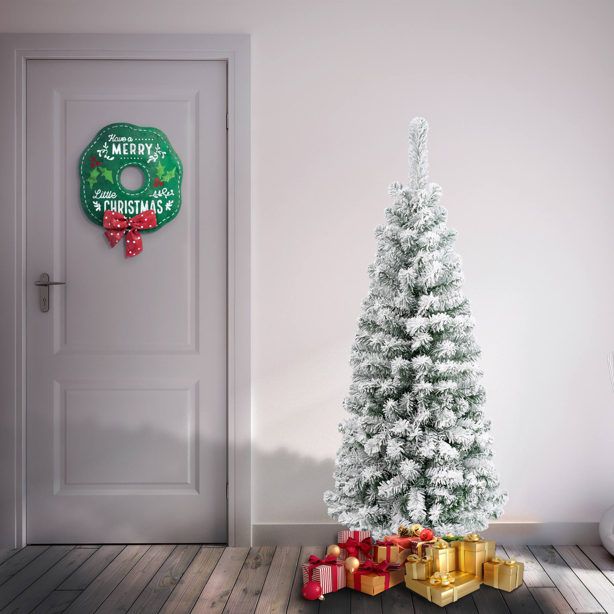 4.5ft. Unlit Acacia Pencil Slim Flocked Artificial Christmas Tree